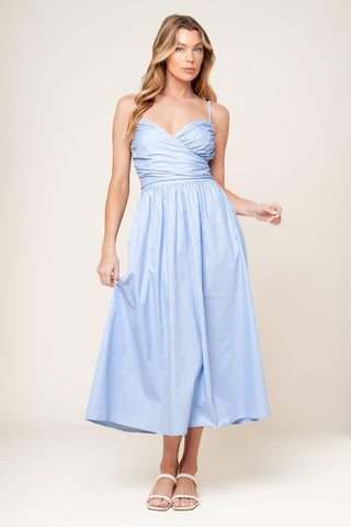 SUMMER INVITE PASTEL BLUE WOVEN MIDI DRESS - Glamourous Grace