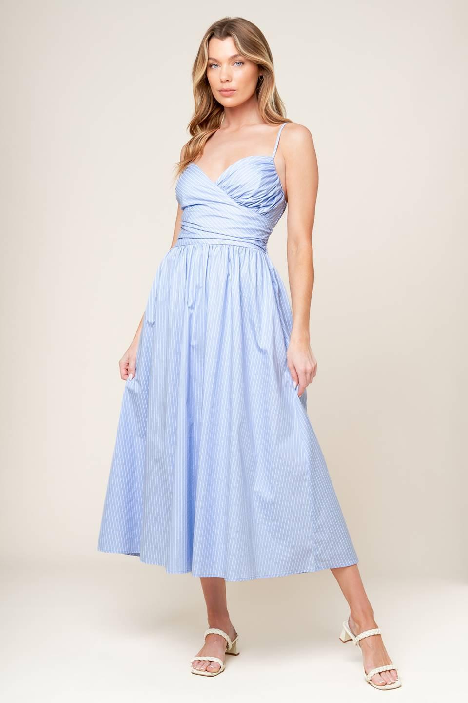SUMMER INVITE PASTEL BLUE WOVEN MIDI DRESS - Glamourous Grace