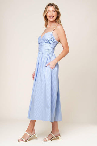 SUMMER INVITE PASTEL BLUE WOVEN MIDI DRESS - Glamourous Grace