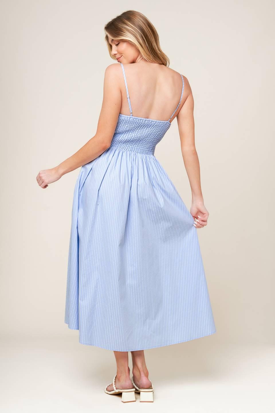 SUMMER INVITE PASTEL BLUE WOVEN MIDI DRESS - Glamourous Grace
