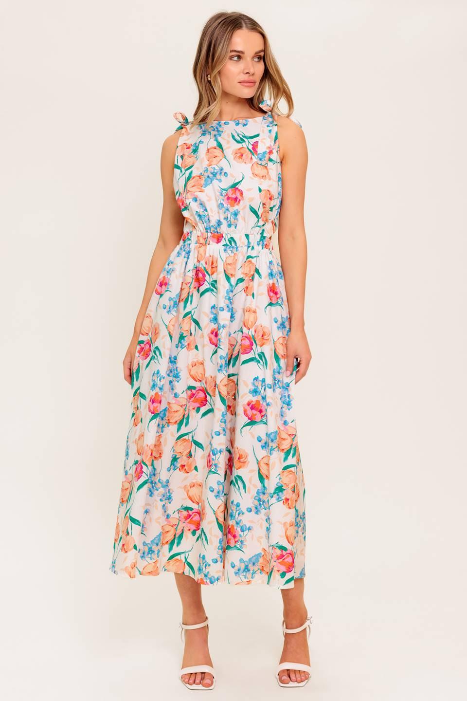 WHISPERING FLORA WOVEN MIDI DRESS - Glamourous Grace
