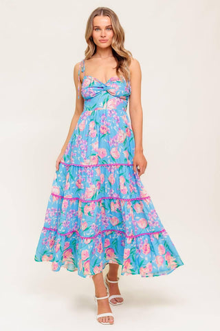 SOFT BLOOM BLUE WOVEN MIDI DRESS - Glamourous Grace