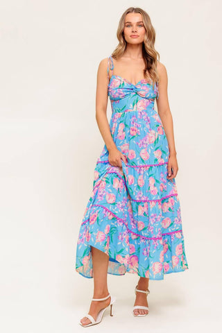 SOFT BLOOM BLUE WOVEN MIDI DRESS - Glamourous Grace