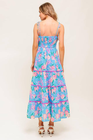 SOFT BLOOM BLUE WOVEN MIDI DRESS - Glamourous Grace