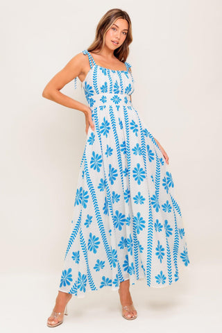 BLUE NOIR FLORAL WOVEN MAXI DRESS