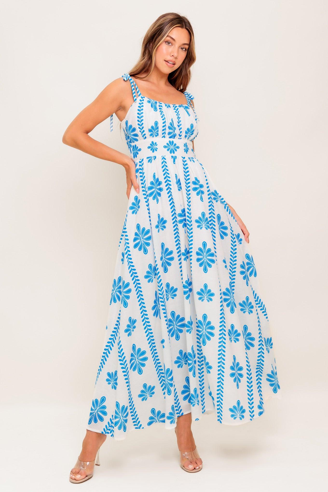 BLUE NOIR FLORAL WOVEN MAXI DRESS - Glamourous Grace