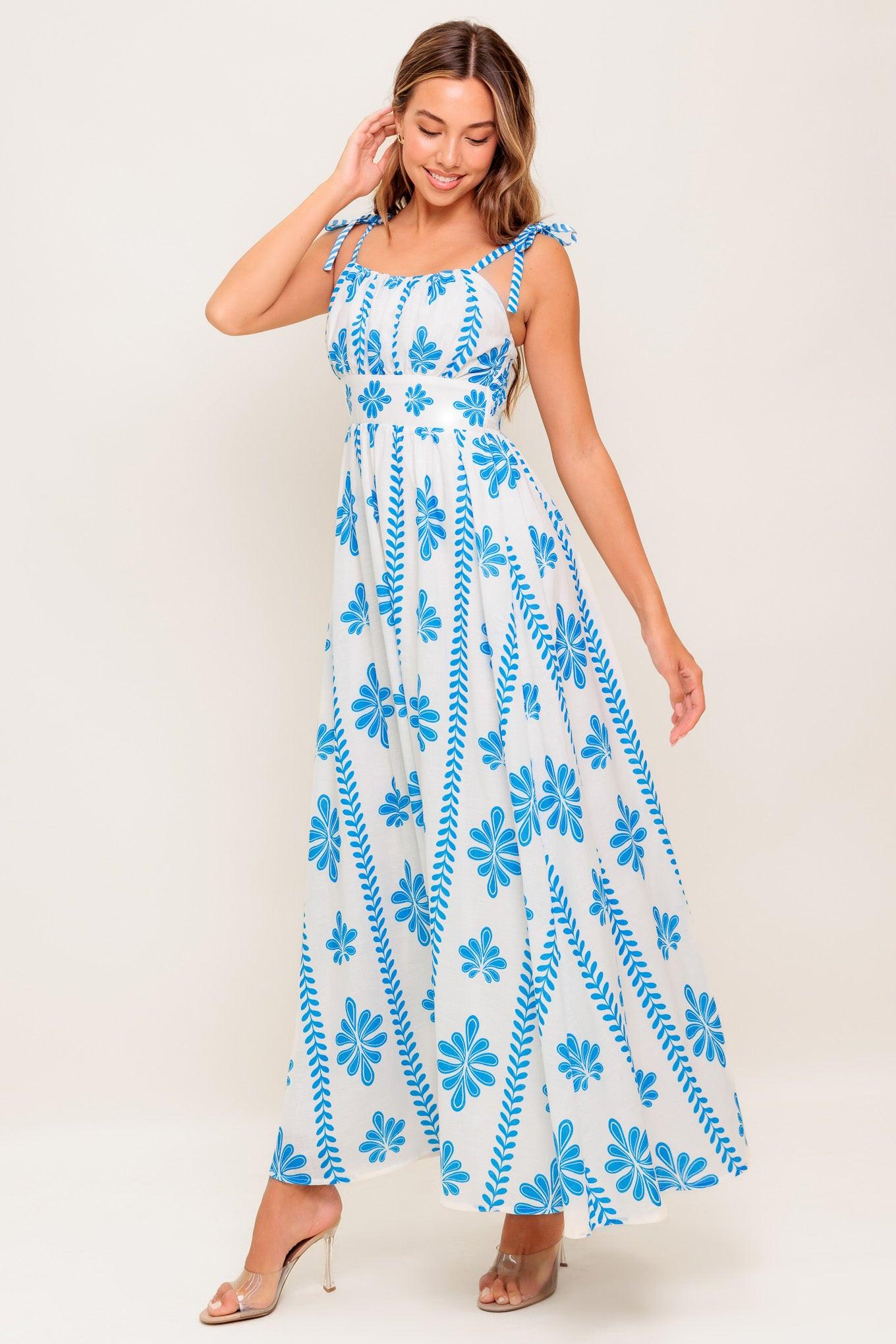 BLUE NOIR FLORAL WOVEN MAXI DRESS - Glamourous Grace