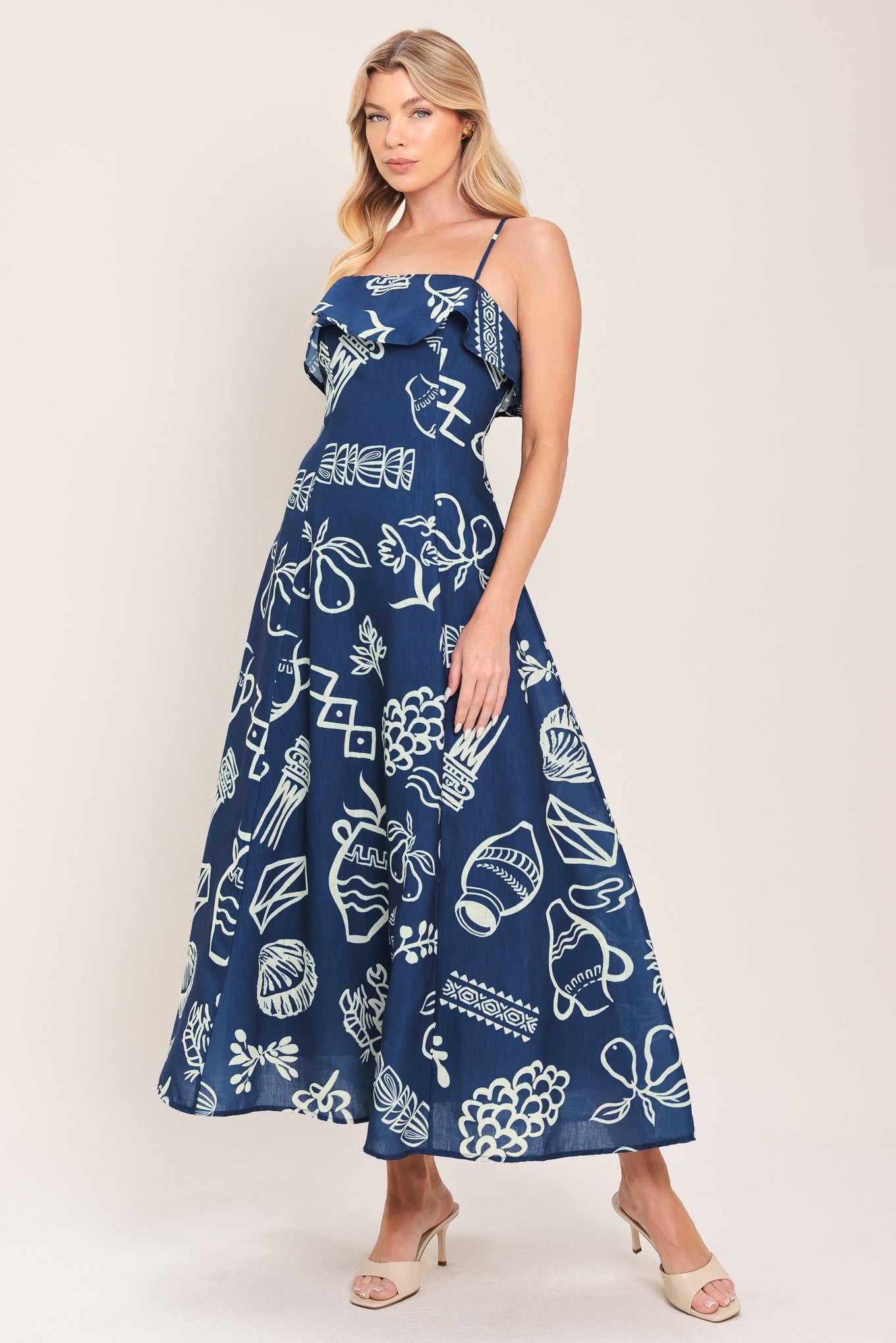 COASTAL SKETCH WOVEN MIDI DRESS - Glamourous Grace