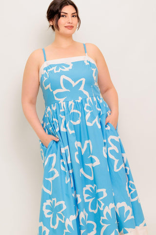 SERENE PETALS BLUE WOVEN MIDI DRESS - Glamourous Grace