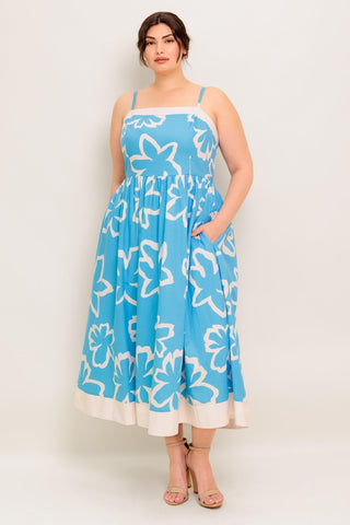 SERENE PETALS BLUE WOVEN MIDI DRESS - Glamourous Grace