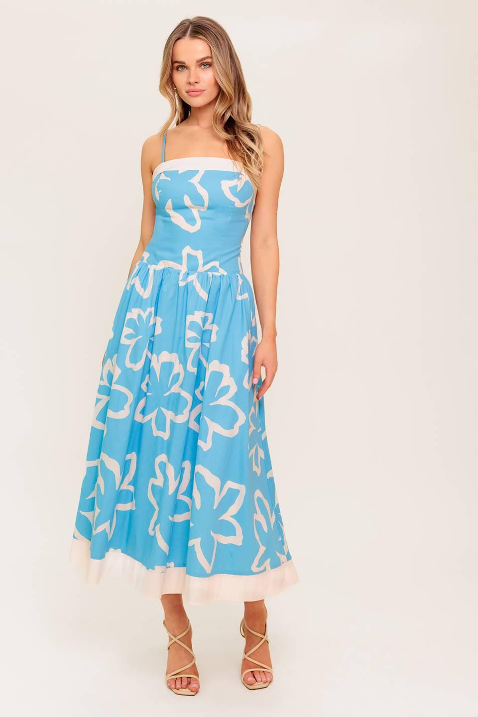 SERENE PETALS BLUE WOVEN MIDI DRESS - Glamourous Grace