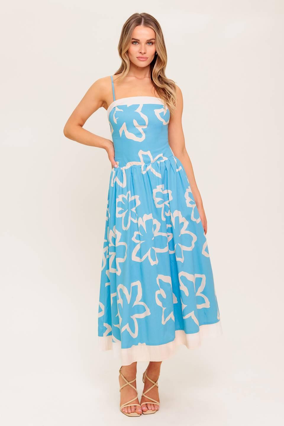 SERENE PETALS BLUE WOVEN MIDI DRESS - Glamourous Grace