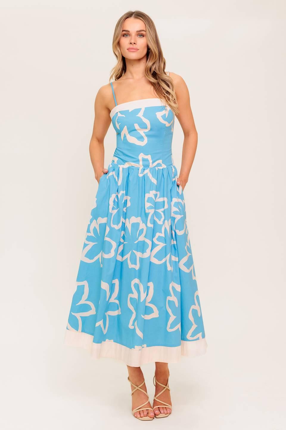 SERENE PETALS BLUE WOVEN MIDI DRESS - Glamourous Grace