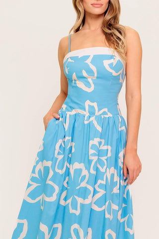 SERENE PETALS BLUE WOVEN MIDI DRESS - Glamourous Grace