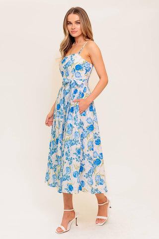ROSY MOOD FLORAL WOVEN MIDI DRESS