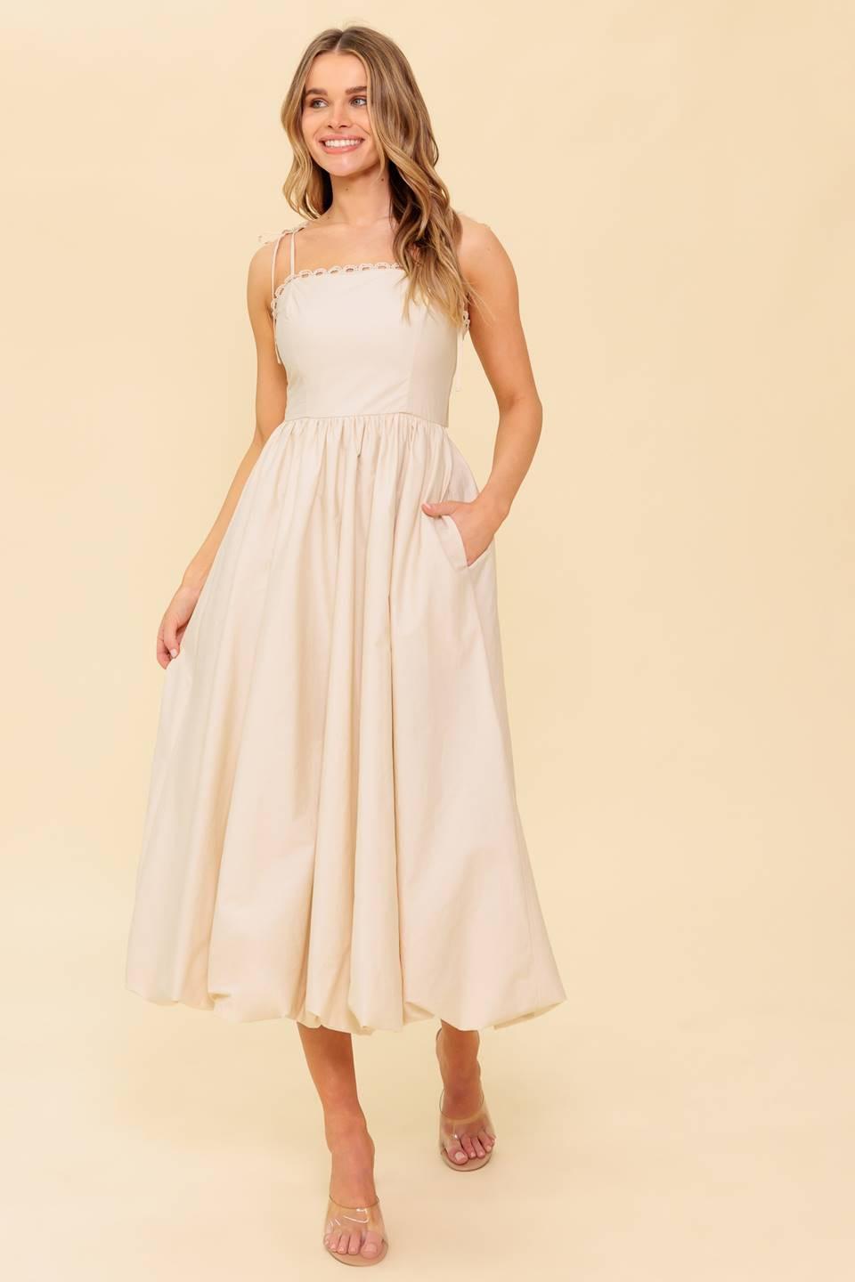 REGAL CUTIE CREAM WOVEN MIDI DRESS - Glamourous Grace