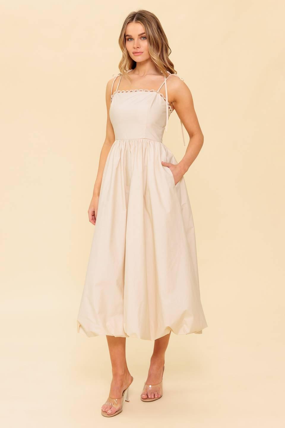 REGAL CUTIE CREAM WOVEN MIDI DRESS - Glamourous Grace