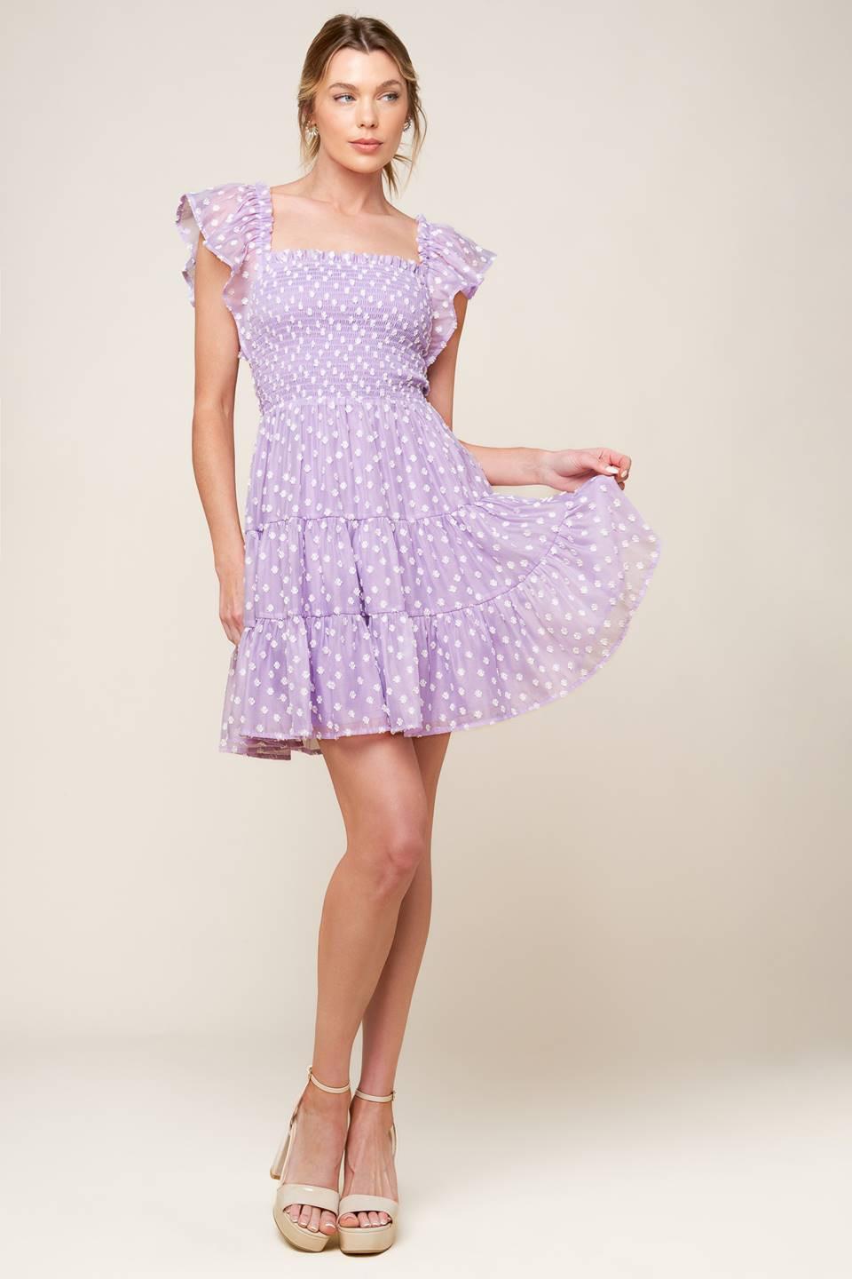 PLAYFULLY POSH LAVENDER WOVEN MINI DRESS - Glamourous Grace