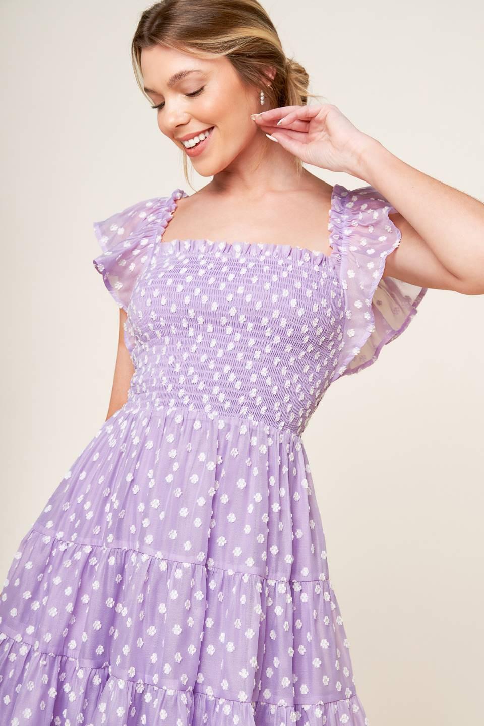PLAYFULLY POSH LAVENDER WOVEN MINI DRESS - Glamourous Grace