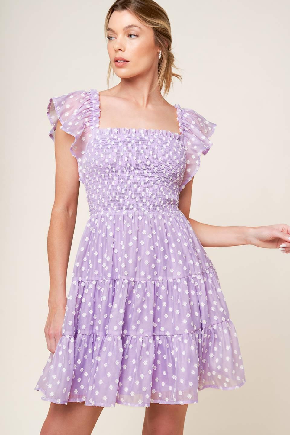 PLAYFULLY POSH LAVENDER WOVEN MINI DRESS - Glamourous Grace