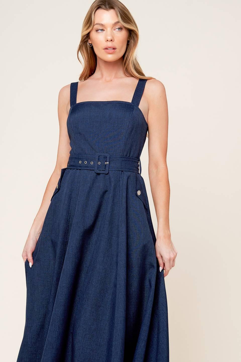 RAULAND NAVY WOVEN MIDI DRESS - Glamourous Grace