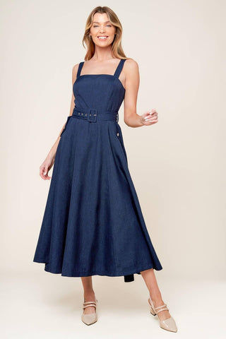 RAULAND NAVY WOVEN MIDI DRESS - Glamourous Grace