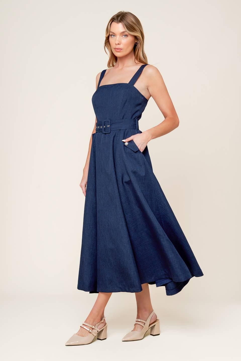 RAULAND NAVY WOVEN MIDI DRESS - Glamourous Grace