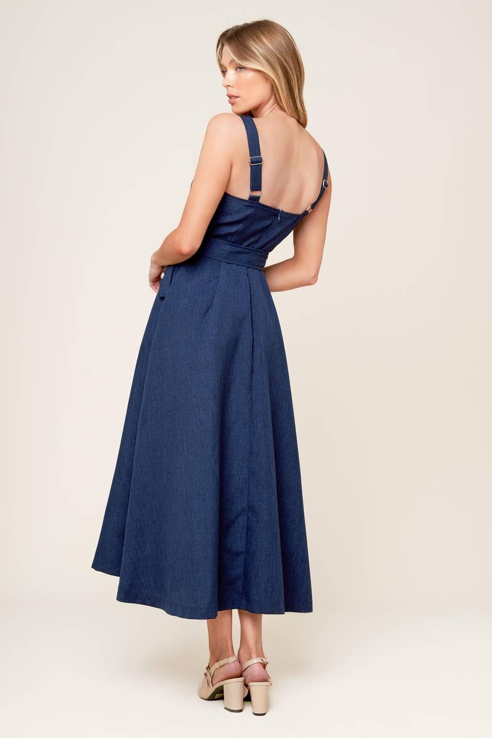 RAULAND NAVY WOVEN MIDI DRESS - Glamourous Grace