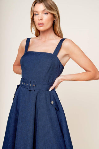 RAULAND NAVY WOVEN MIDI DRESS - Glamourous Grace