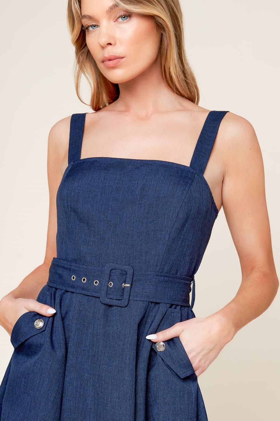 RAULAND NAVY WOVEN MIDI DRESS - Glamourous Grace