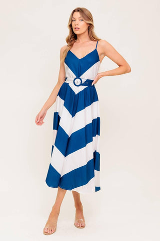 RADIANT HEART NAVY WOVEN MIDI DRESS - Glamourous Grace