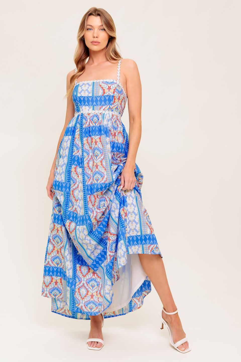 LASTING MAGIC BLUE WOVEN MAXI DRESS - Glamourous Grace