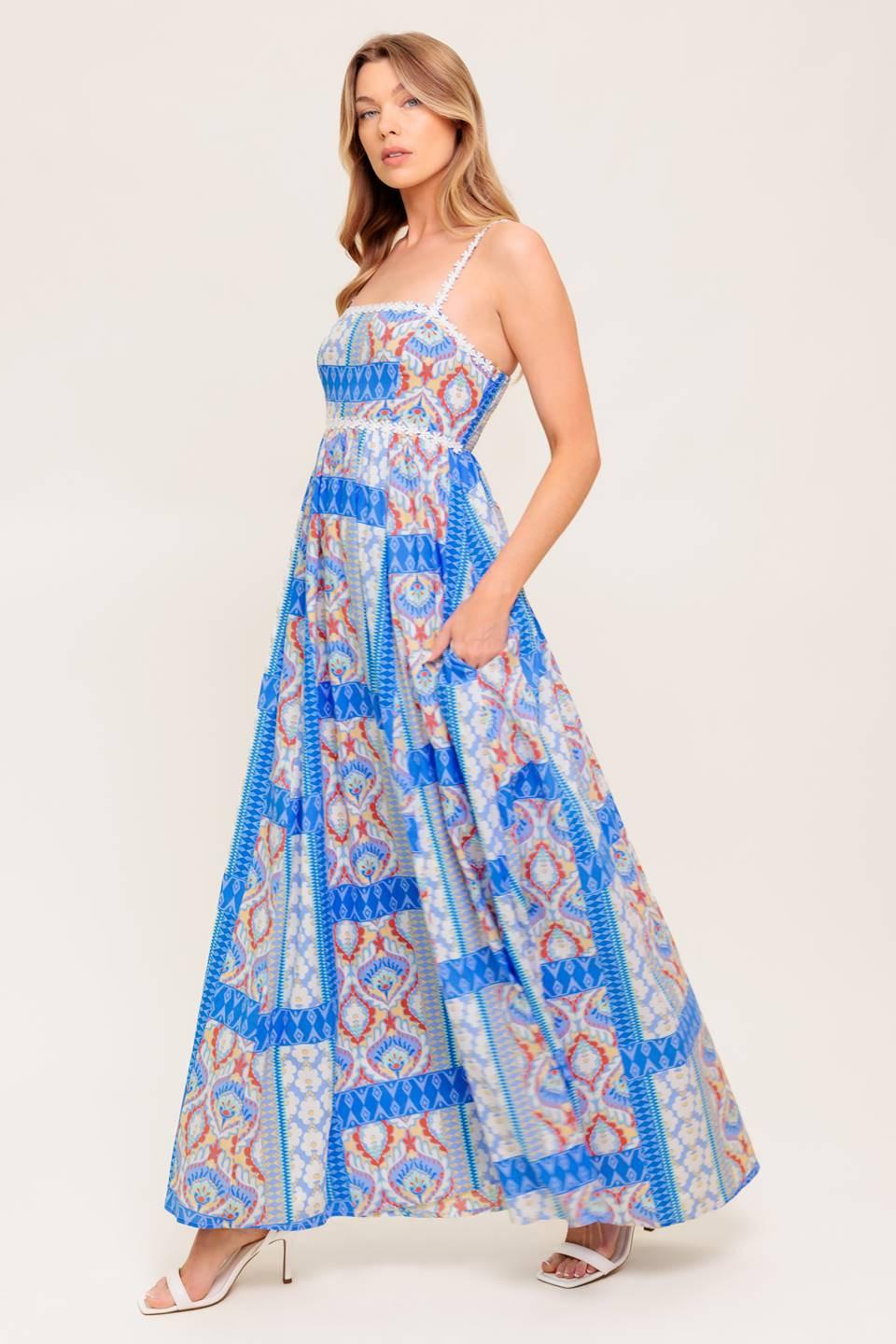 LASTING MAGIC BLUE WOVEN MAXI DRESS - Glamourous Grace