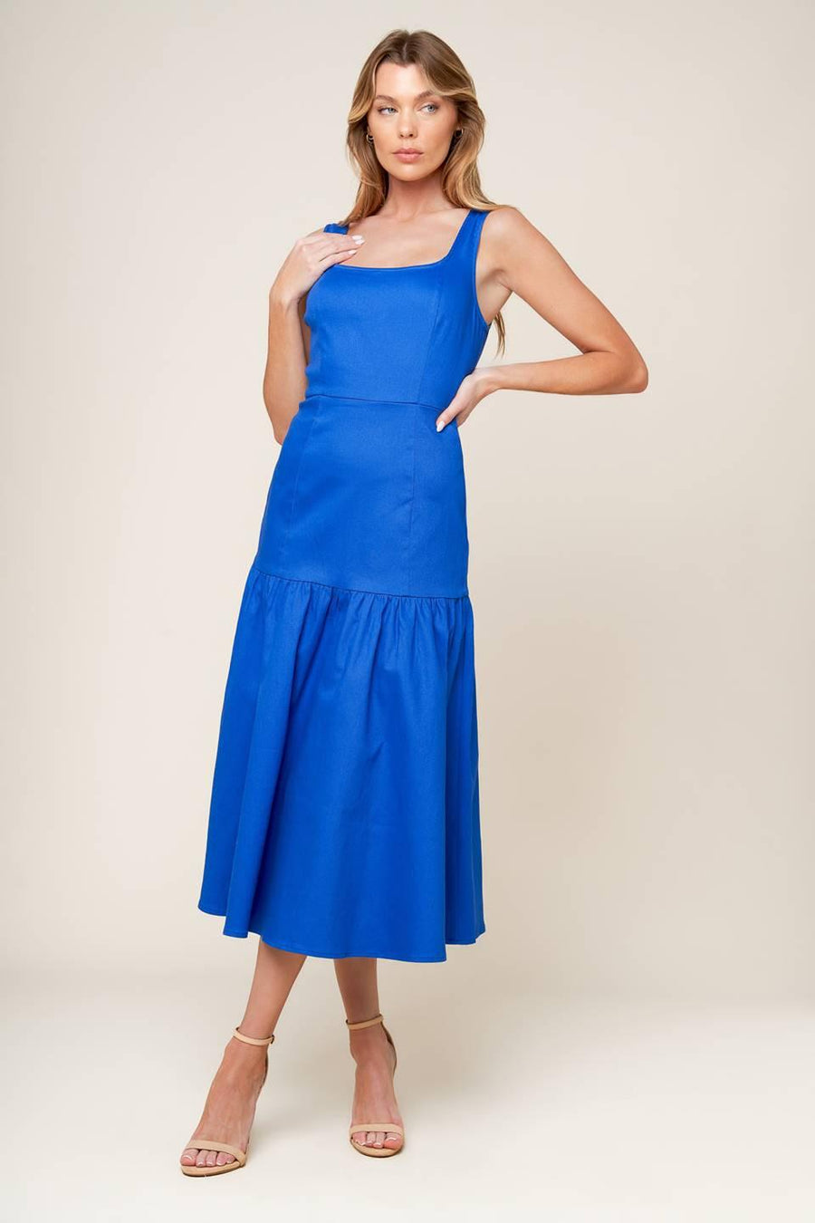 PLEASANT DREAMS BLUE WOVEN MIDI DRESS - Glamourous Grace