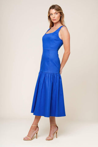 PLEASANT DREAMS BLUE WOVEN MIDI DRESS - Glamourous Grace