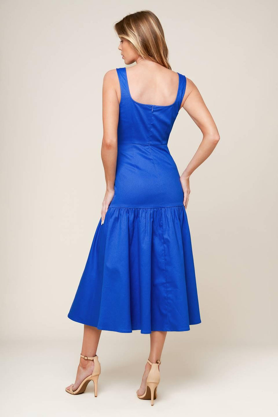 PLEASANT DREAMS BLUE WOVEN MIDI DRESS - Glamourous Grace