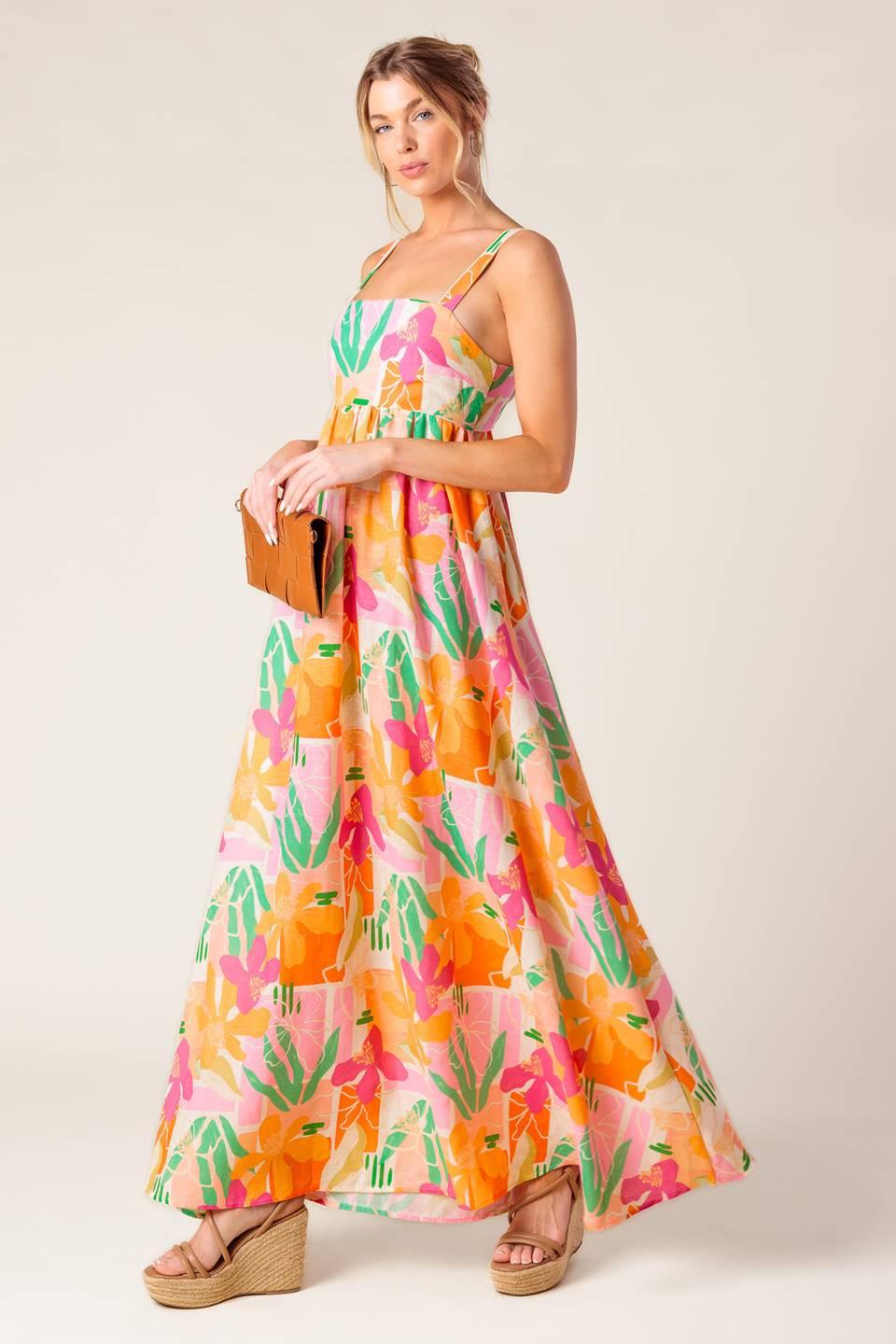 BON VOYAGE PINK ORANGE WOVEN MAXI DRESS - Glamourous Grace