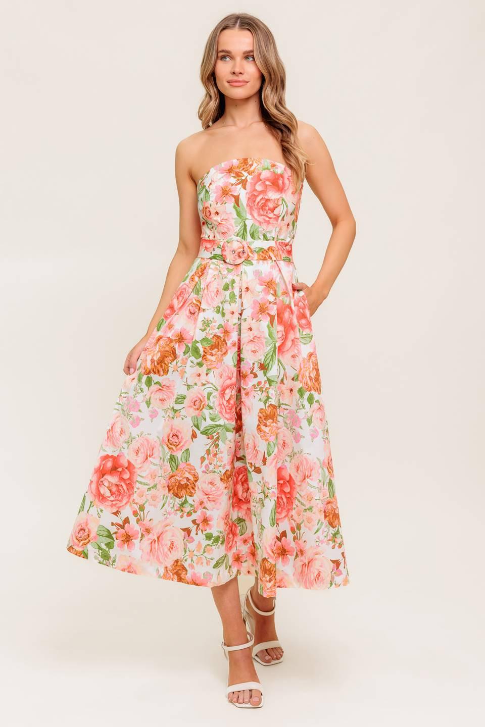 BLUSHING DAWN PINK WOVEN MIDI DRESS - Glamourous Grace