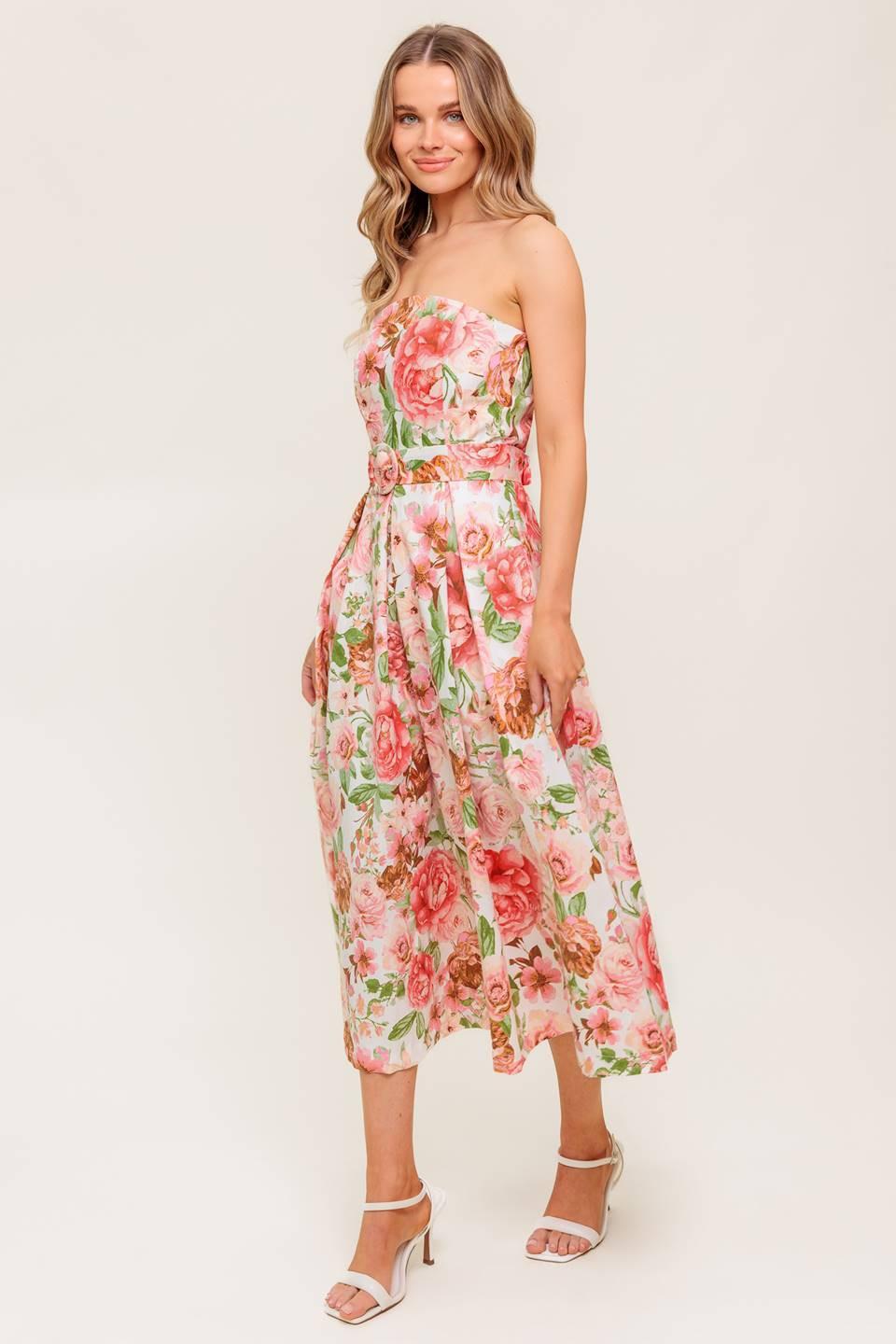 BLUSHING DAWN PINK WOVEN MIDI DRESS - Glamourous Grace