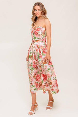 BLUSHING DAWN PINK WOVEN MIDI DRESS - Glamourous Grace