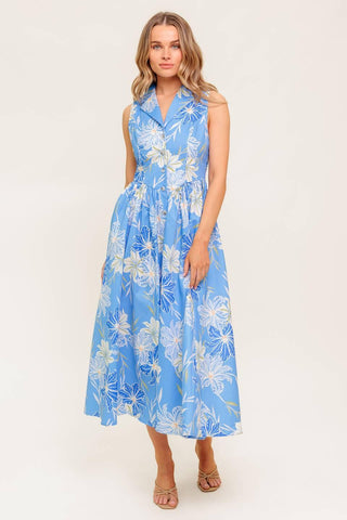 FERN WHISPER BLUE WOVEN MIDI DRESS - Glamourous Grace