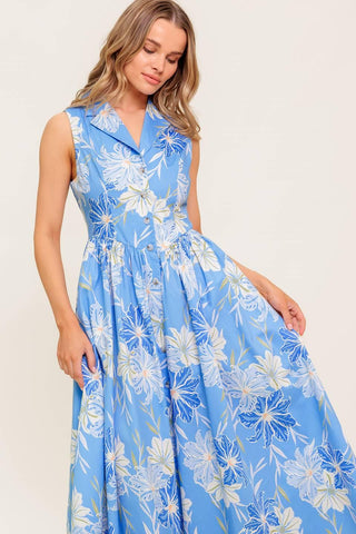 FERN WHISPER BLUE WOVEN MIDI DRESS - Glamourous Grace