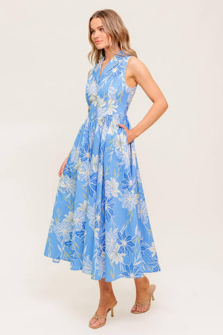 FERN WHISPER BLUE WOVEN MIDI DRESS - Glamourous Grace