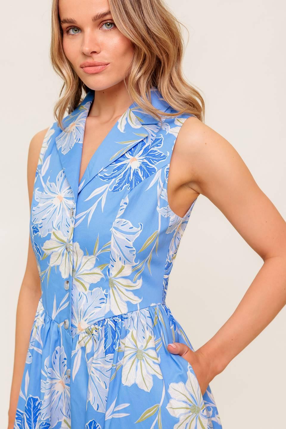 FERN WHISPER BLUE WOVEN MIDI DRESS - Glamourous Grace