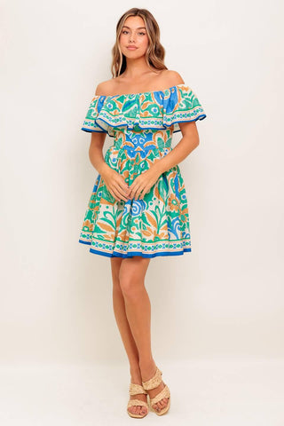 COASTAL LOVE SAGE BLUE WOVEN MINI DRESS - Glamourous Grace