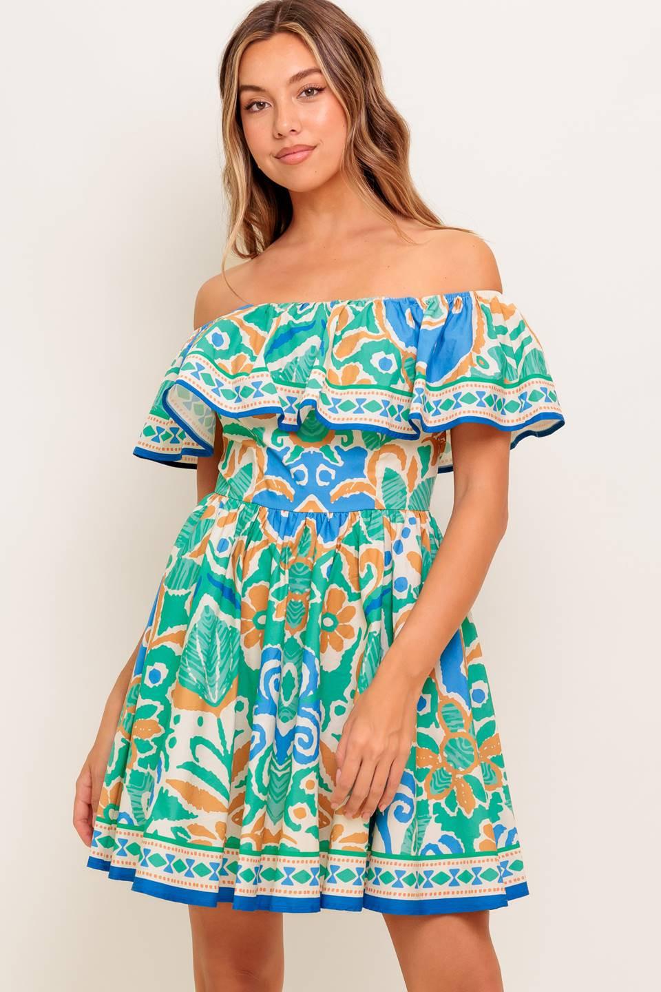 COASTAL LOVE SAGE BLUE WOVEN MINI DRESS - Glamourous Grace