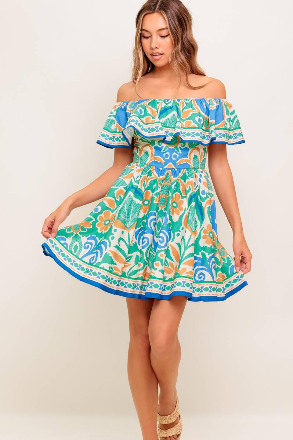 COASTAL LOVE SAGE BLUE WOVEN MINI DRESS - Glamourous Grace