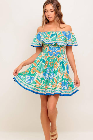 COASTAL LOVE SAGE BLUE WOVEN MINI DRESS - Glamourous Grace