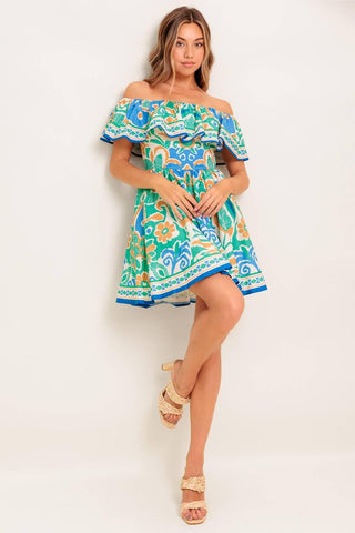 COASTAL LOVE SAGE BLUE WOVEN MINI DRESS - Glamourous Grace