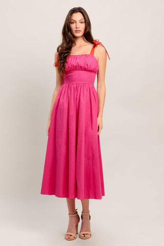 EVENING DELIGHTS FUCHSIA WOVEN MIDI DRESS - Glamourous Grace